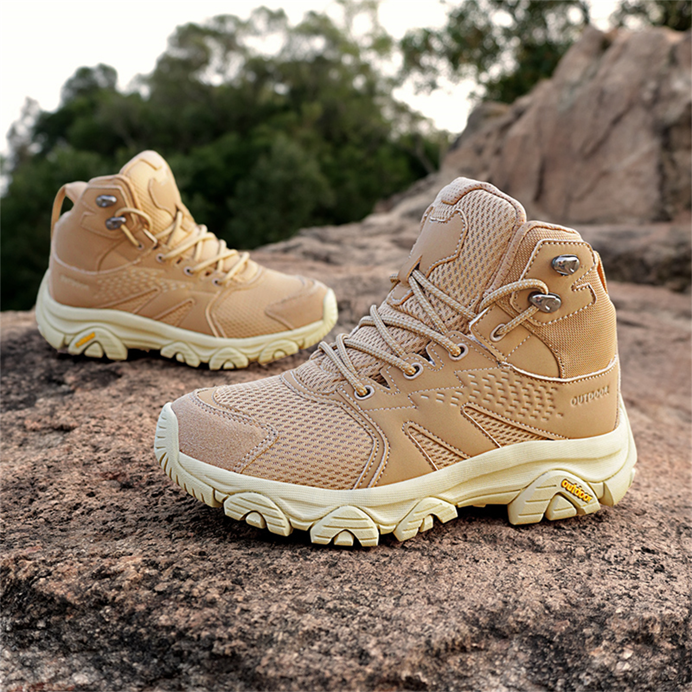 YOURDIARY Womens Mens High-Top Hiking Shoes Outdoor Breathable Anti-Slip Athletic Shoes Trekking Sneakers