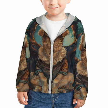 

Junzan Tree Meditating Golden Retriever for Kids Sun Protection Hoodie Boys Rash Guard with UPF 50+ Sun Protection Summer Jacket Long Sleeve Fishing Hiking Sun Shirt-2 Years