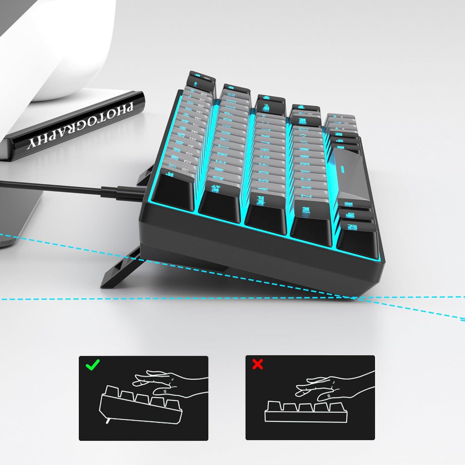 Portable 60% Mechanical Gaming Keyboard, MageGee MK-Box LED Backlit Compact 68 Keys TKL Wired Office Keyboard with Blue Switch for Windows Laptop PC Mac - Grey/Black