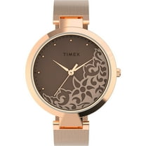 Timex Women's Rose Gold/Pink Floral 35mm Dress Watch, Stainless Steel Mesh Bracelet