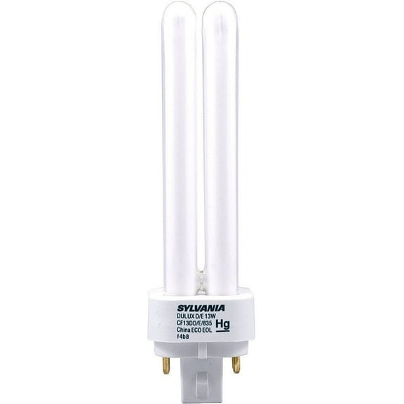 Sylvania 20671 4-Pack CF13DD/E/835/ECO 13-Watt Double Tube Compact Fluorescent Light Bulb, 3500K, 900 Lumens, 82 CRI, 4-Pin G24q-1 Base