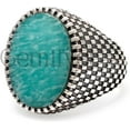 thumbnail image 3 of Men’s Genuine Amazonite Pinky Ring in 925 Sterling Silver, Handmade Vintage Oval Signet Ring, Statement Jewelry Gift for Him Size 10, 3 of 7