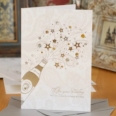 3 tarjetas de feliz cumpleaños elegantes blancas de piezas, tarjetas de felicitación de cumpleaños de mujer con flores doradas y plateadas