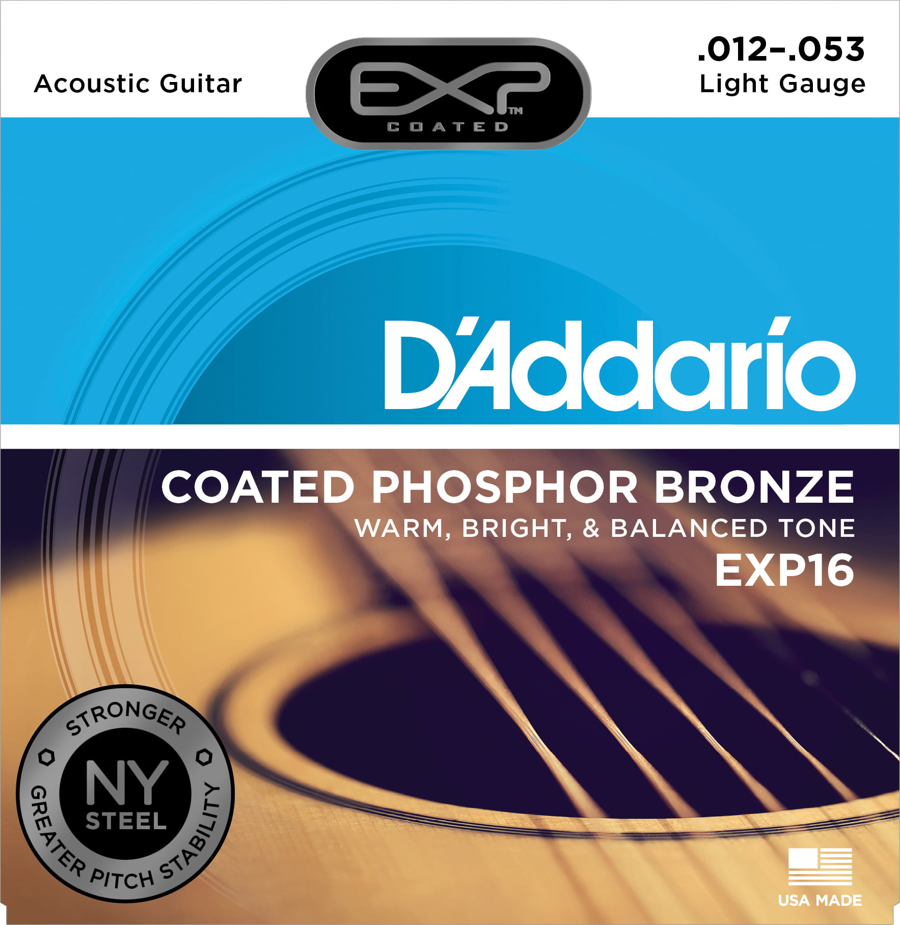 25 Sets DAddario EXP16 Coated Phosphor Bronze Acoustic Guitar Strings Light 12-53 