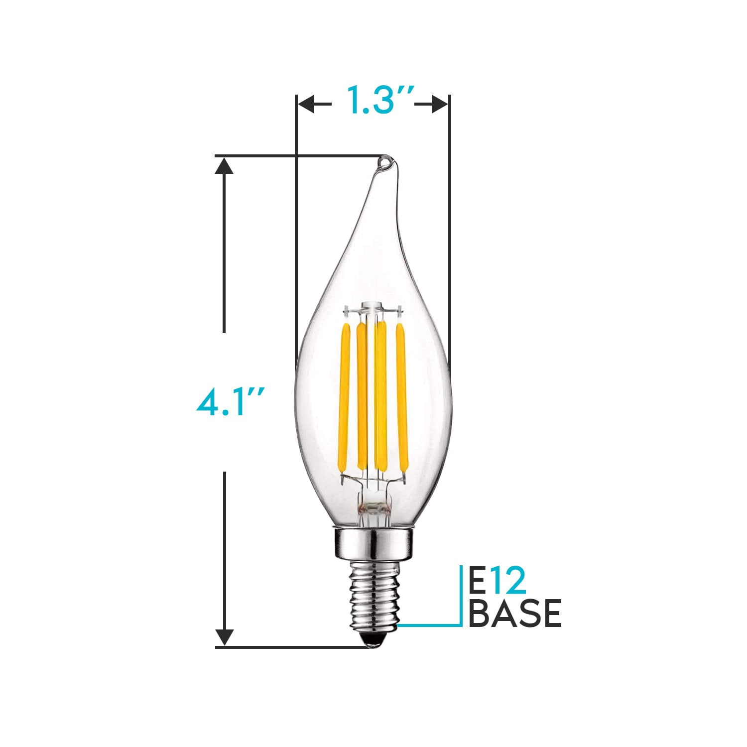 Luxrite 5W E12 Vintage Candelabra LED Dimmable Light Bulbs, 60W Equivalent 2700K Warm White, 550 Lumens, Flame Tip, 24-Pack