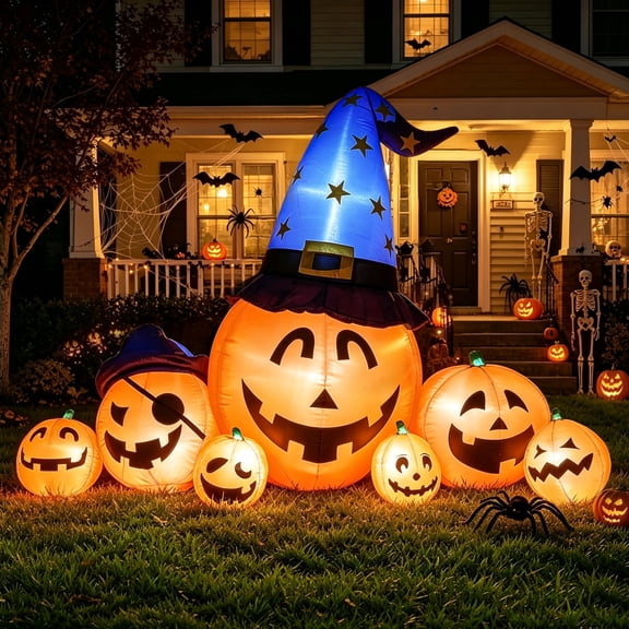 8.7ft Long Halloween Inflatable Pumpkin Decoration with Built-in LED Lights, Large Outdoor Blow-Up Yard Decor for Lawn, Garden, Porch, Haunted House and Halloween Party