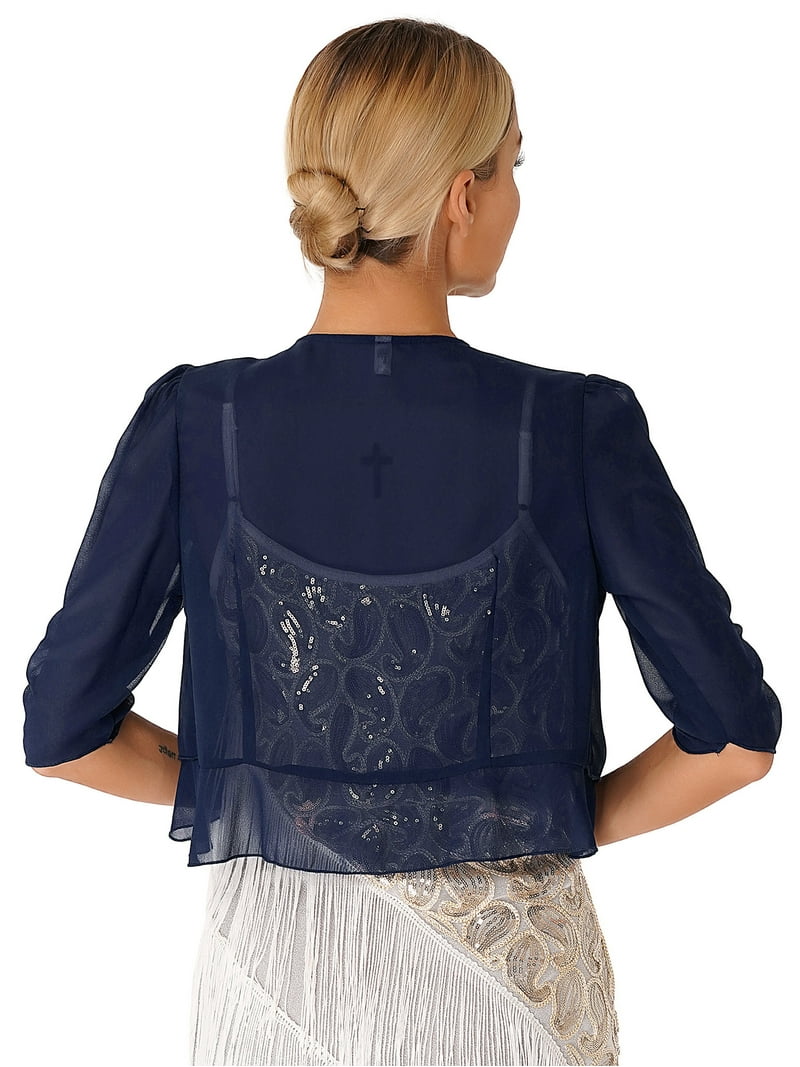 Zaldita Womens Chiffon Bolero Shrug Half Sleeve Open Front Cropped