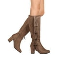 thumbnail image 2 of City-02 Women Faux Suede Knee High Falling Cascading Fringe Chunky Heel Boot, 2 of 3