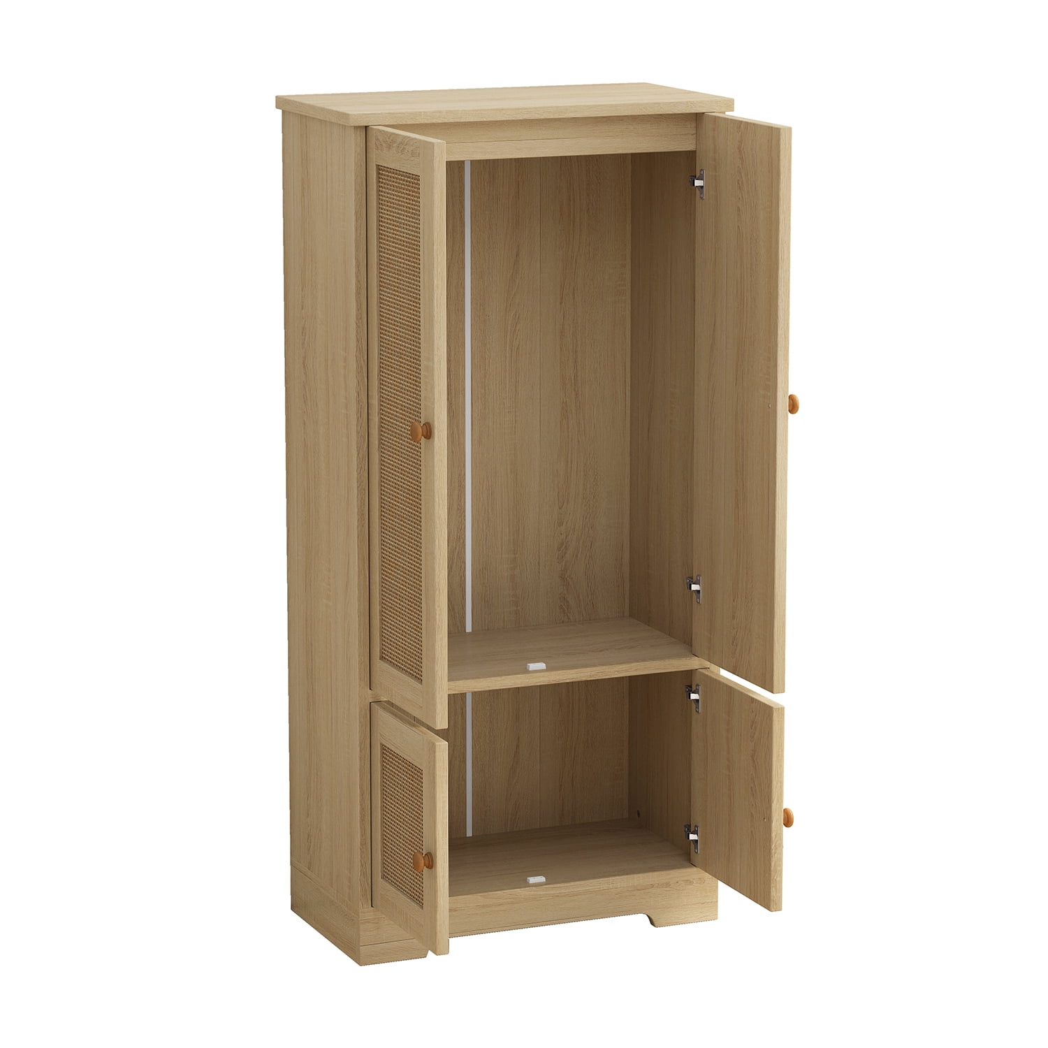 Kadyn 4-Door Rattan Decorative Storage Cabinet, Kitchen Pantry Cabinet with Doors, 47.5" Tall Storage Cabinet for Bedroom, Natural