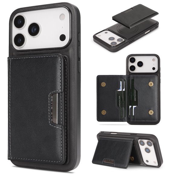 2 In 1 Case for iPhone Air with Kickstand, Detachable Magnetic PU Leather Wallet Case with Card Holder Slots Kickstand Protective Phone Cover Men Women for iPhone Air - Black