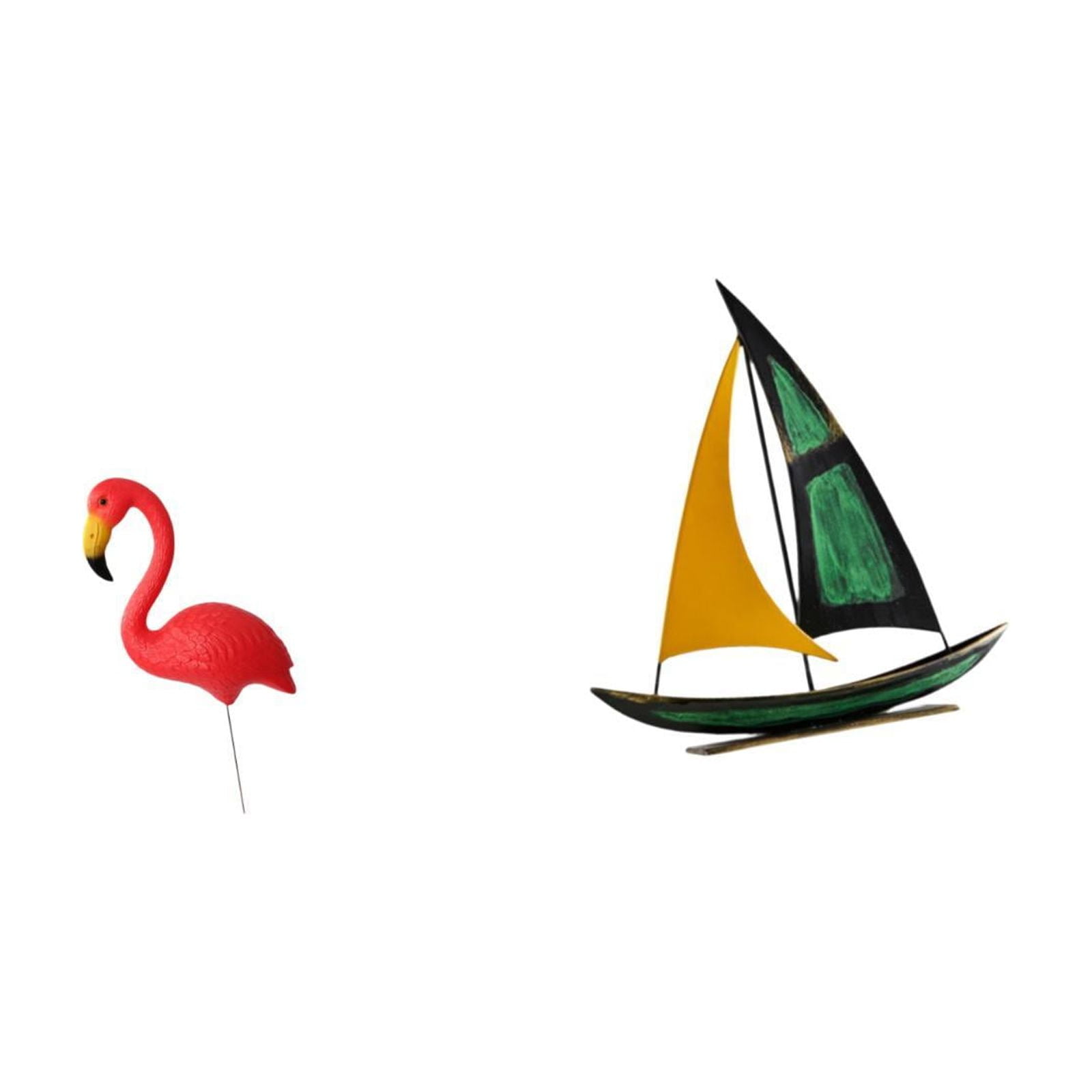 simhoa Flamingo Garden Stake Sculpture and Iron Sailboat Tabletop Ornament Decorative Figurine for Holiday Spring Fairy Garden Yard Art Centerpiece