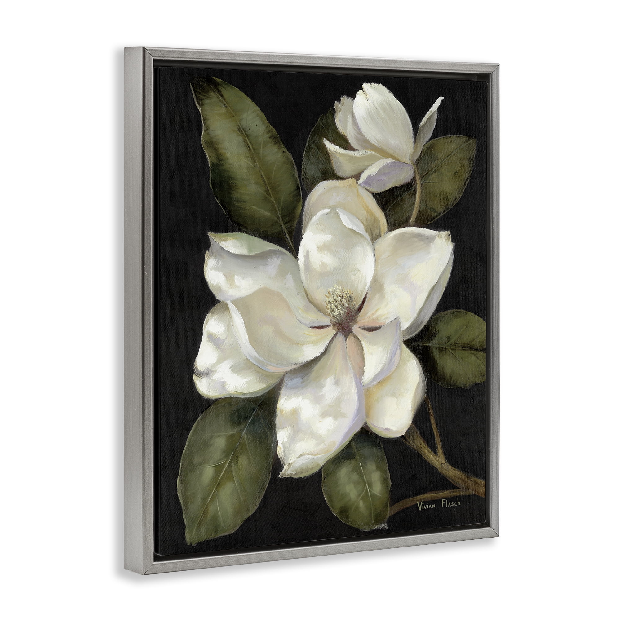 Stupell Industries Blooming Magnolia Buds Gray Framed Floater Canvas Wall Art, design by Nan