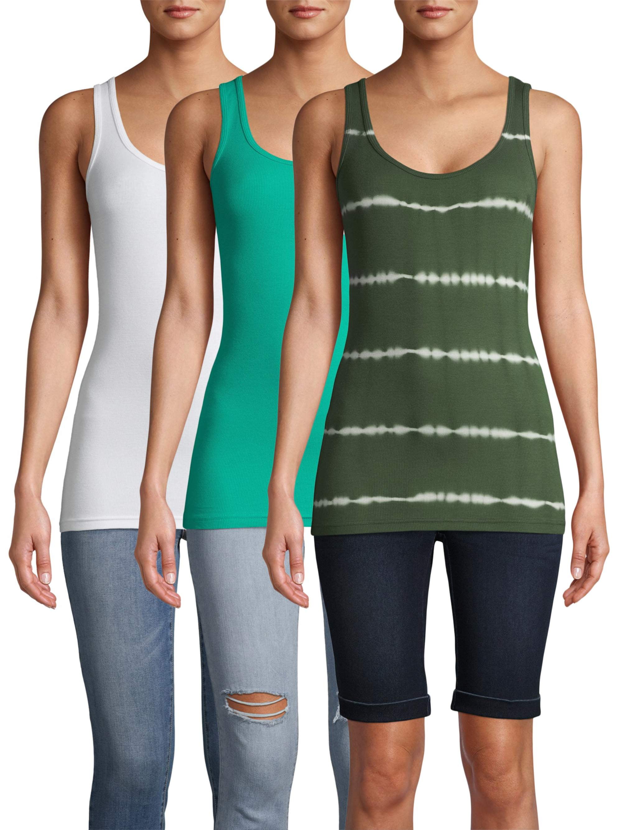 Time and Tru Women's Rib Tank Top, 3 Pack Bundle