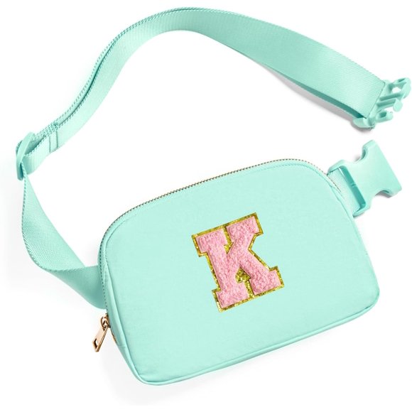 shiyou-Belt Bag Fanny Pack Crossbody Bags with Initial Letter Patch Cute Stuff Birthday Gifts for Teenager Girls Trendy Preppy Stuff for Teen Girls Cool Stuff for Teens, Mint Green, K