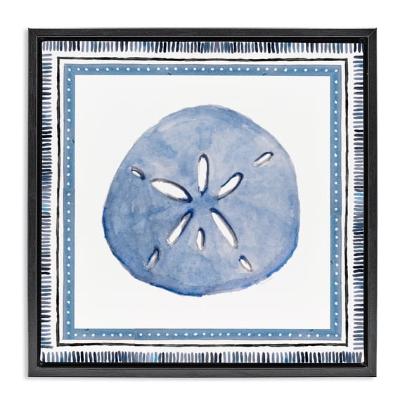 Stupell Industries Coastal Blue Bordered Sand Dollar Black Floating Frame Canvas Art, 18 x 18, by Lanie Loreth