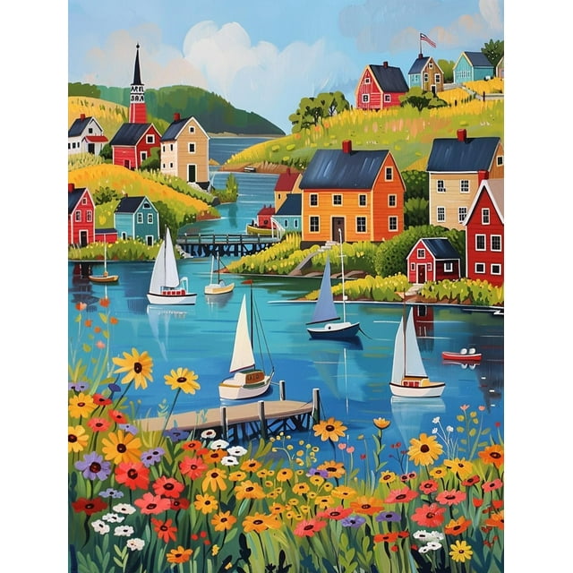 Little River Town 1000 Pieces Puzzle for Adults Educational Intellectual Jigsaw Puzzle Scenery puzzles for adults Fun Game