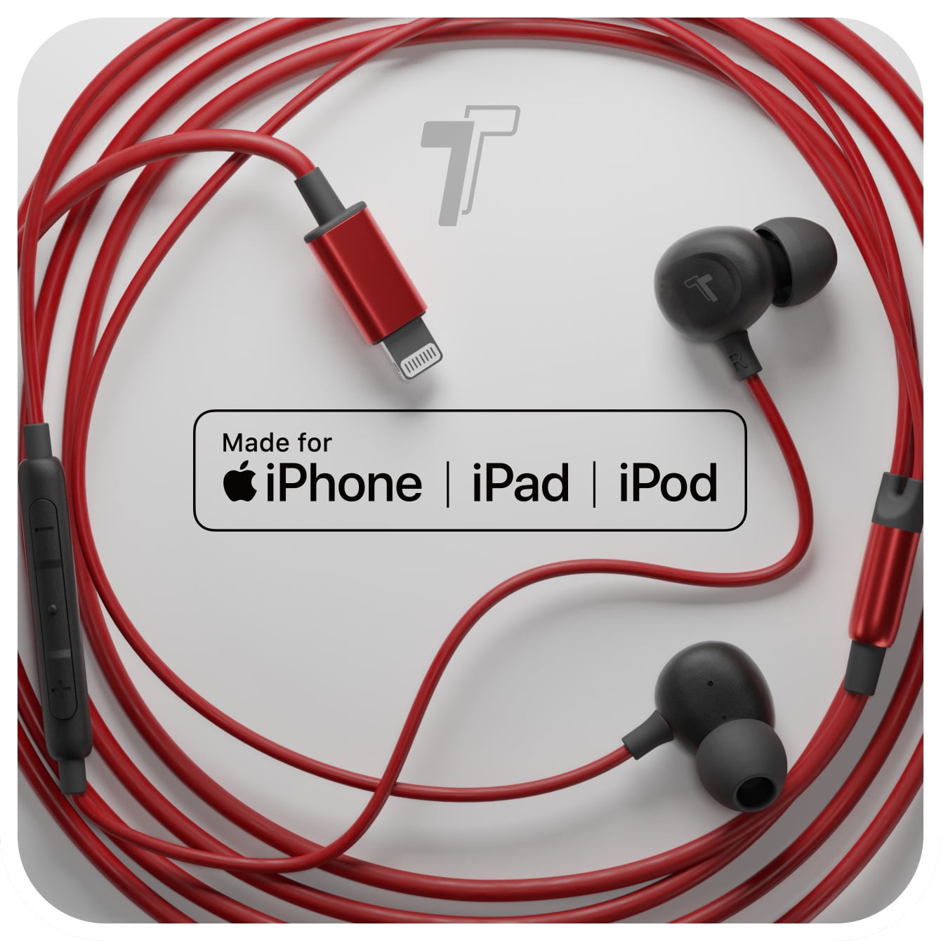Thore Earphones for iPhone (V60) Wired In Ear Lightning Earbuds (Apple MFi Certified) Headphones with Microphone/Remote for iPhone 13/12/11/Pro Max/Xr/Xs Max/X/8/7 - Red