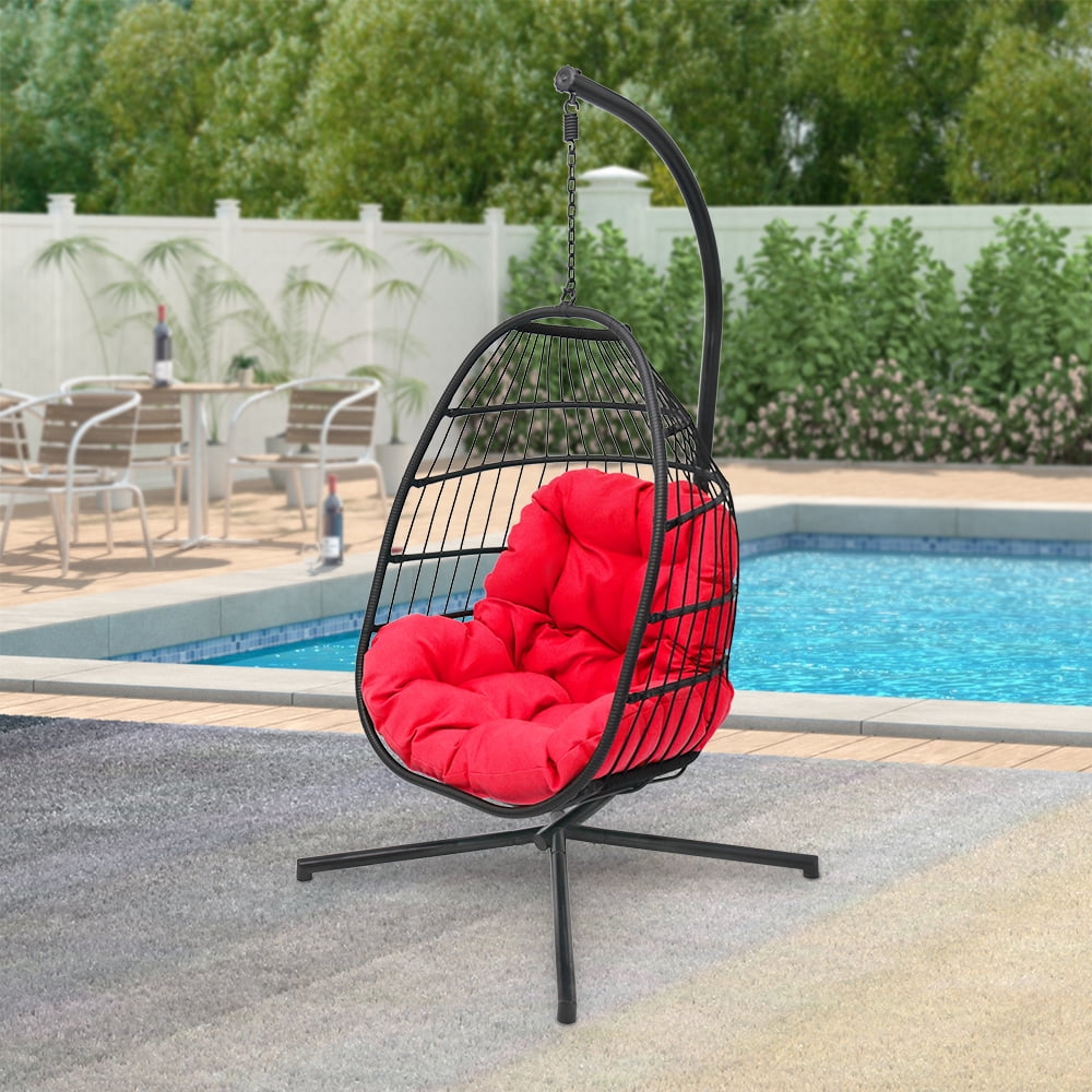 Abble Wicker Hanging Chair Cushion and Stand Red/Black