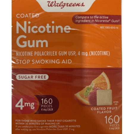 Walgreens Coated Nicotine Gum 4 mg Coated Fruit Flavor 160 pieces