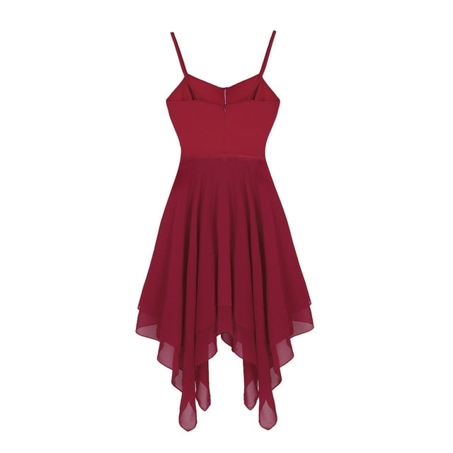 inhzoy Robe de Danse Lyrique pour Femmes en Chiffon Bretelles Spaghetti Asymétrique Robe de Bal Danse Vin_rouge TG