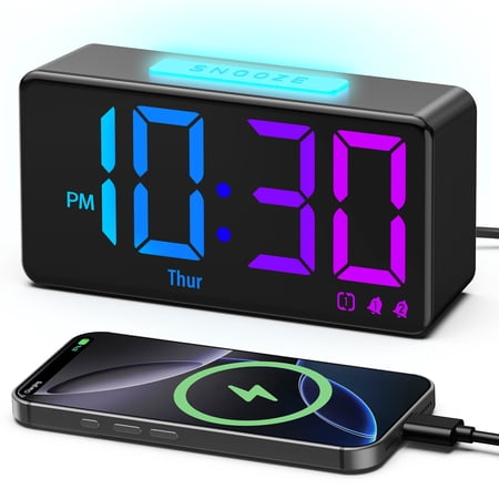 Mpow Alarm Clocks, RGB Digital Clock with Night Light, Desk Clock for Bedside, Power-Off Memory & Alarm, Dual Alarm, 5 Level Brightness +Off, 12/24H, 9min Snooze, Reveil Matin for Bedrooms