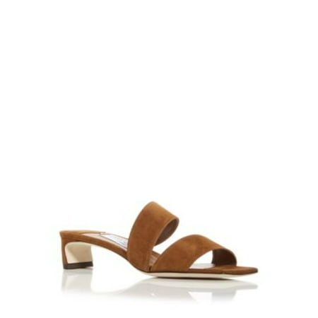 JIMMY CHOO Womens Brown Padded Rori 35 Square Toe Block Heel Slip On Leather Heeled Sandal 37