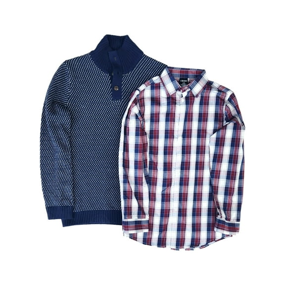 Izod Boys Blue & White Sweater & Plaid Button Down Shirt Set Sweater XL 18-20