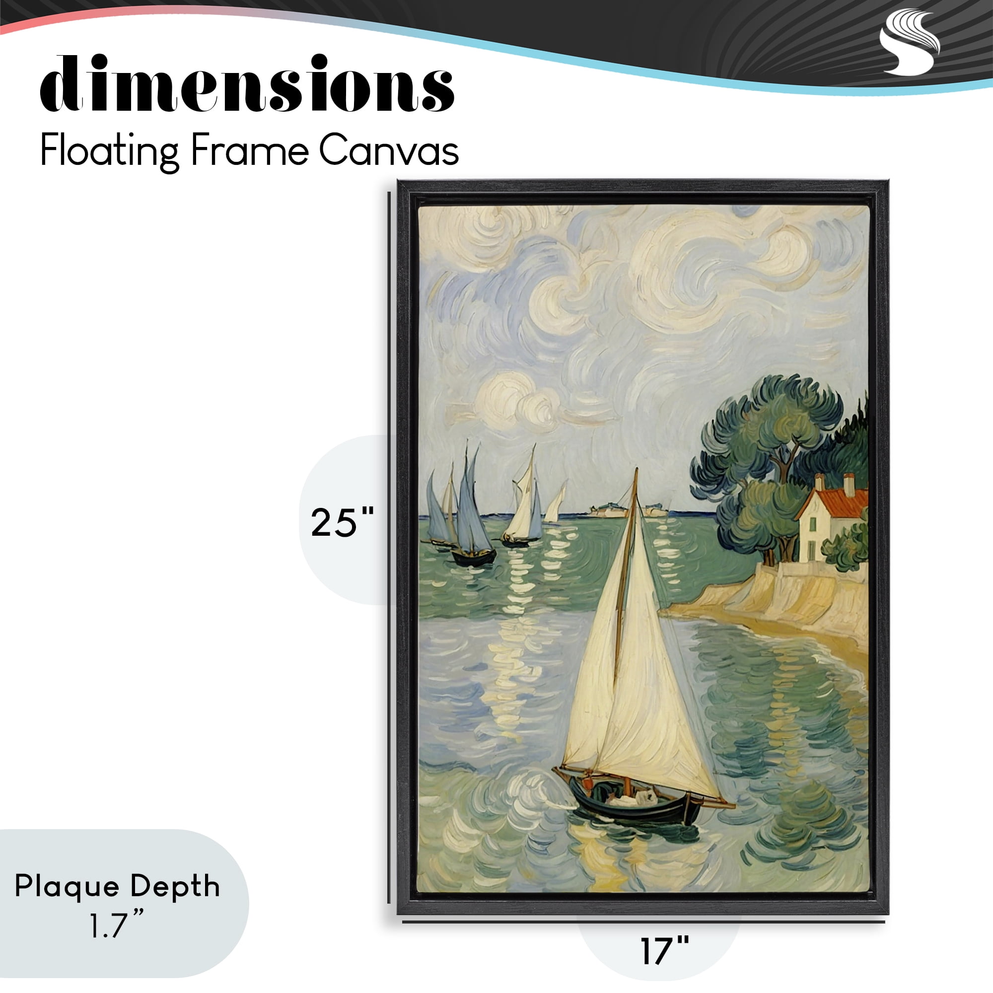 Stupell Industries Coastal Sailboats Under Swirling Clouds Black Framed Floater Canvas Wall Art, design by Angie Hawke