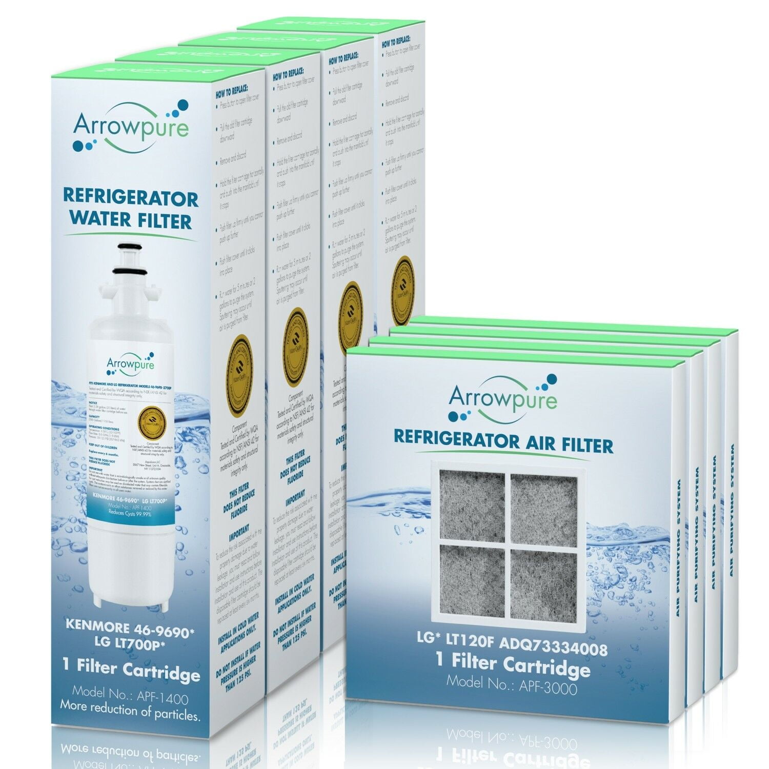 Arrowpure Refrigerator Water And Air Filters Replacement for LG LT700P