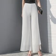 thumbnail image 2 of Travel Outfits Women Airport Women's Lightweight Chiffon High Elastic Waist Flowing Trousers Flared Straight Leg Women Wedding Culottes Wide Leg Cover up Pants Casual Pant Suits for plus White M, 2 of 8