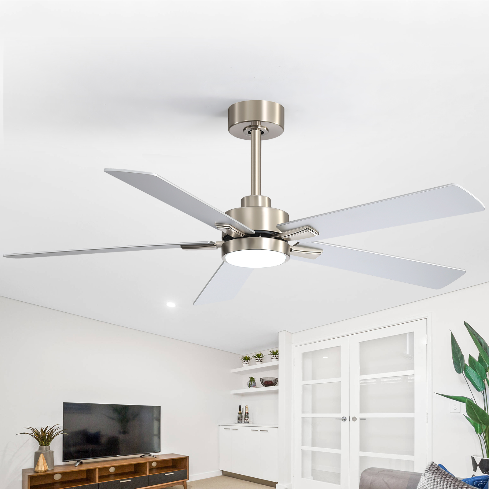 ALKAFY 52'' Satin Nickel LED Ceiling Fan with Remote, 3-CCT Adjustable & Reversible Motor for Home Rooms