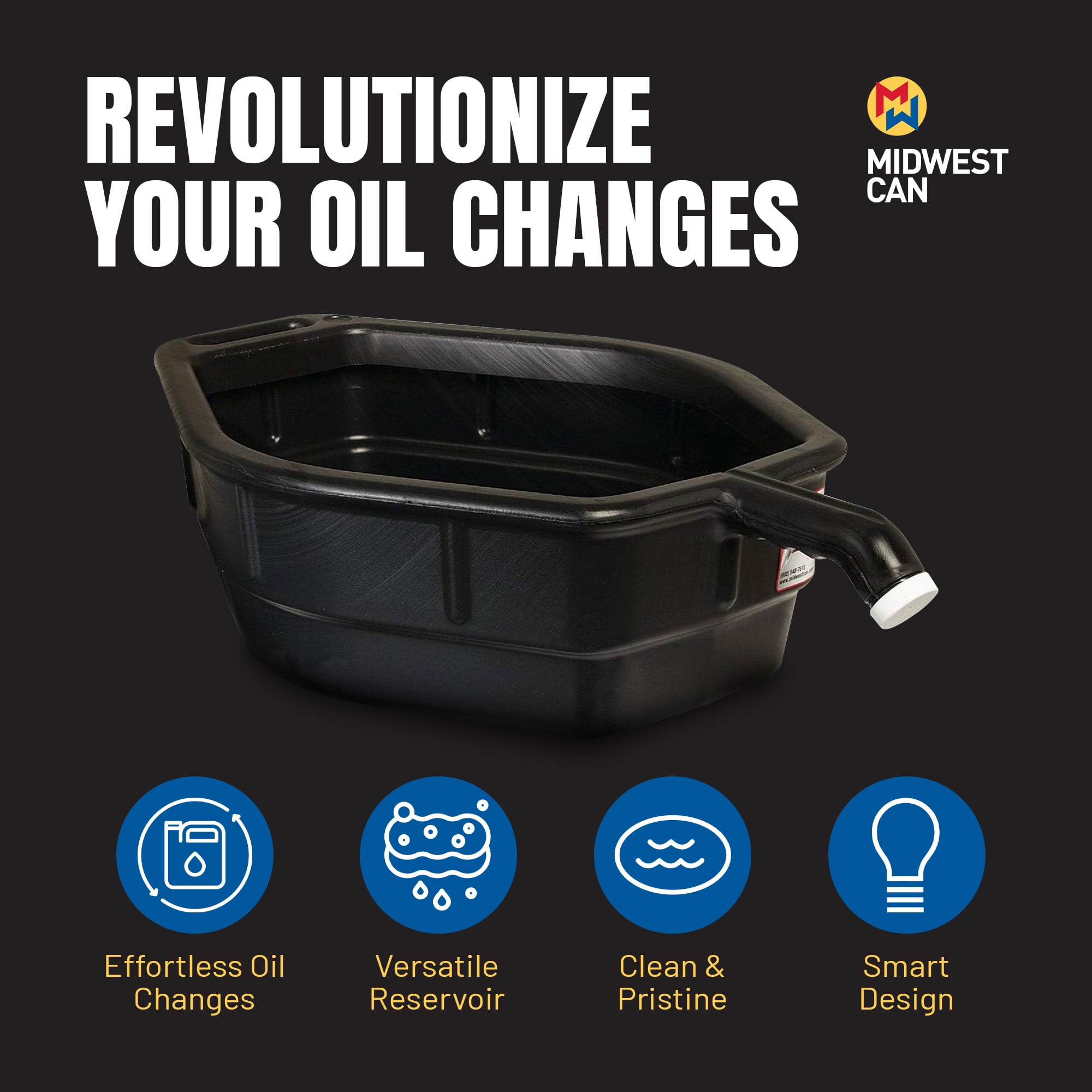 Midwest Can 5 Gallon Large Open Top Drain Pan w/ Back Handle & Front Spout