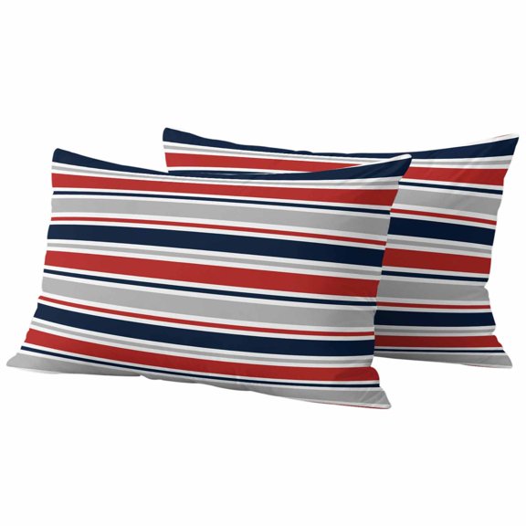 Pack of 2 Red Navy Blue Striped Outdoor Pillow Covers Decorative, Waterproof Pillow Protector, Farmhouse Stripes Modern Abstract Art Lumbar Throw Pillowcases for Patio Couch Sofa Home Decor 20"x12"