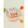 thumbnail image 3 of Newborn Baby Boy Girl Halloween Outfits Pumpkin Letter Sweatshirt Romper Long Sleeve Oversized Bodysuit Fall Clothes, 3 of 8