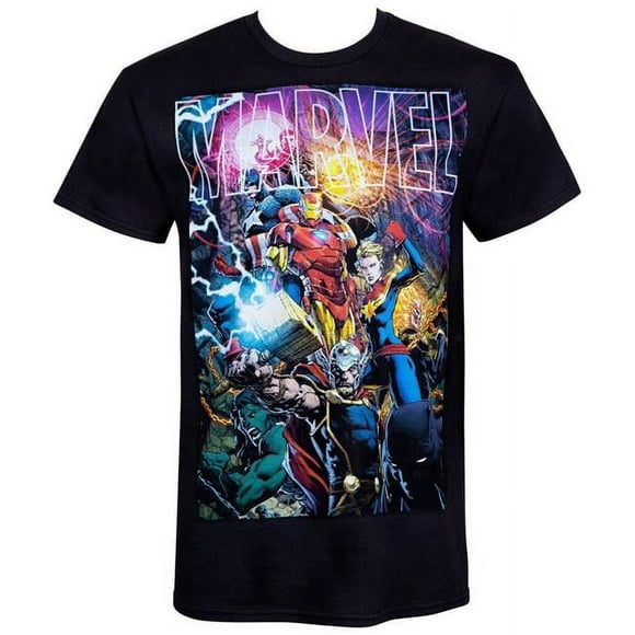 Avengers Fin de Partie 111165M Logo Merveille avec Héros Hommes T-Shirt - Moyen