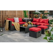 Costway 8 Piece Pe Rattan Outdoor Patio Bar Set, Black/Red