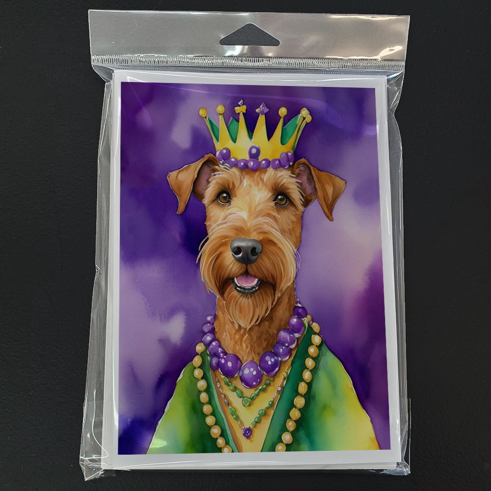 Irish Terrier King of Mardi Gras Greeting Cards Pack of 8 7 in x 5 in