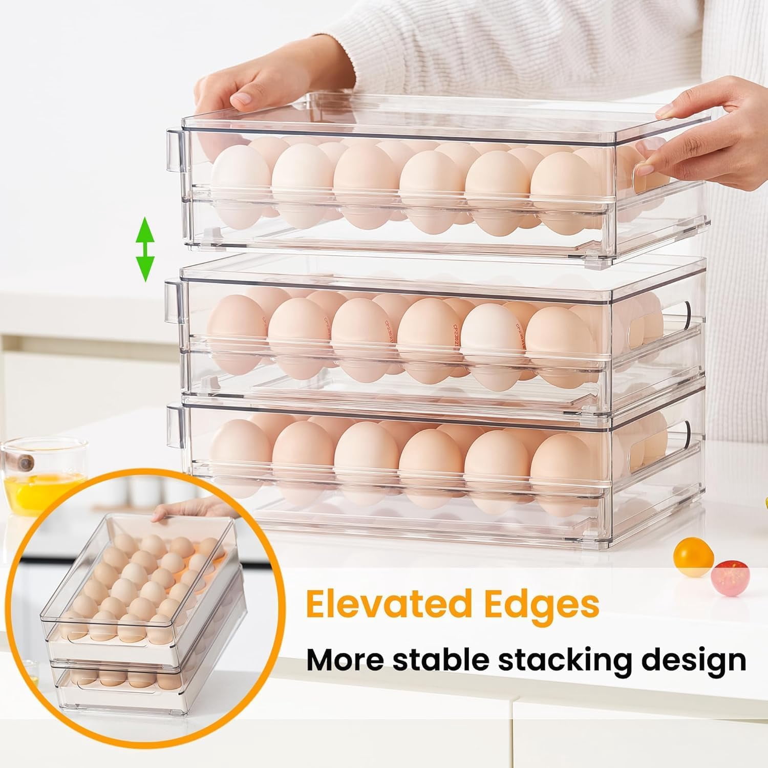 Large Refrigerator Drawer with Removable 28 Grid Egg Tray, Clear Egg Drawer for Fridge Organizer Bins, Fridge Storage Container Under Shelf Holder for Fruit,Vegetable,Meat,Cheese