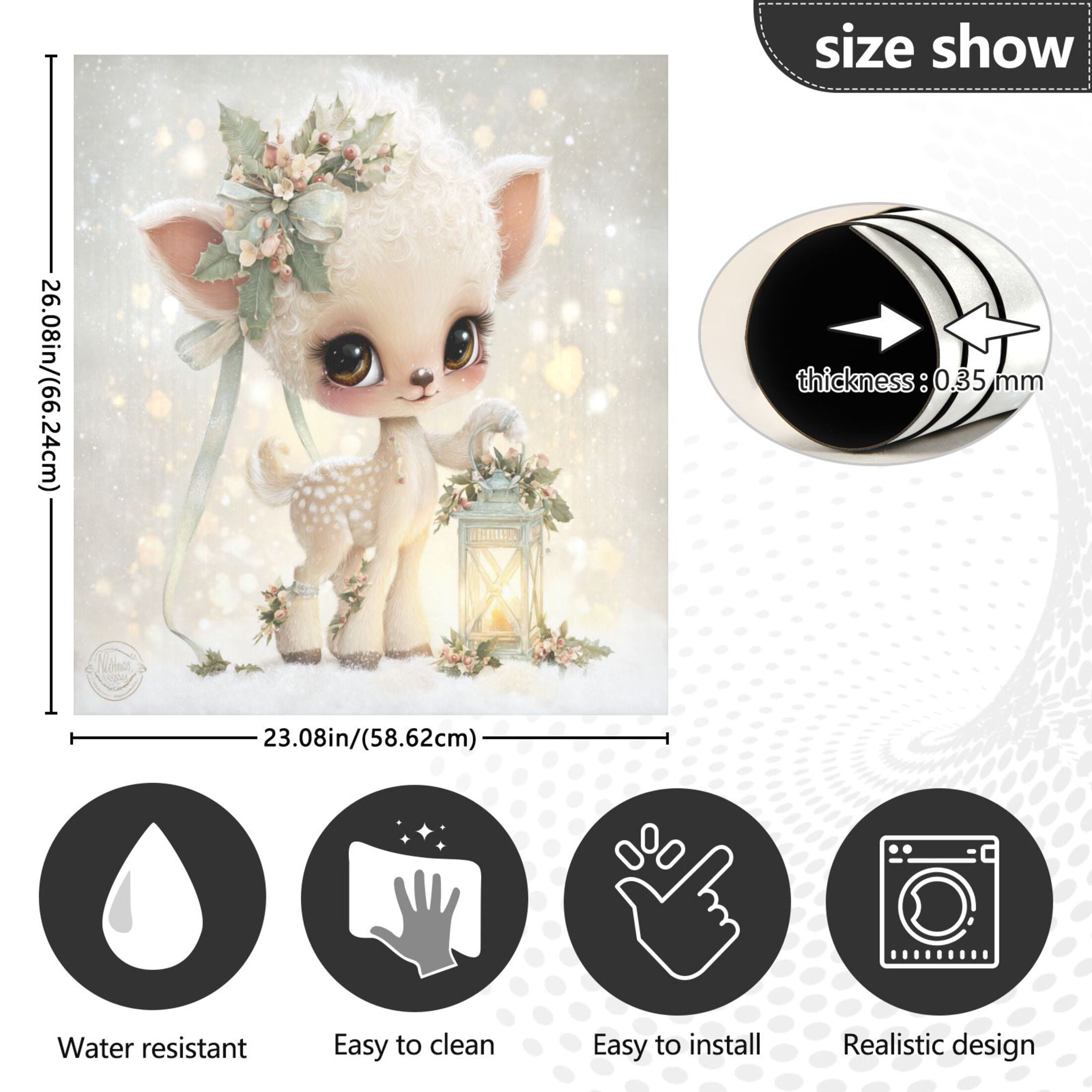 Dishwasher Magnetic Refrigerator Magnet Cover Sticker Home Decorative 23"x26" Kawaii Cute Baby Deer