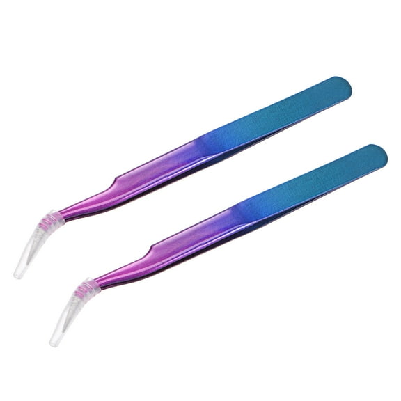 Uxcell Non-magnetic Curved Tip Tweezer Anti-static Precision Multifunctional Purple Blue 2Pcs