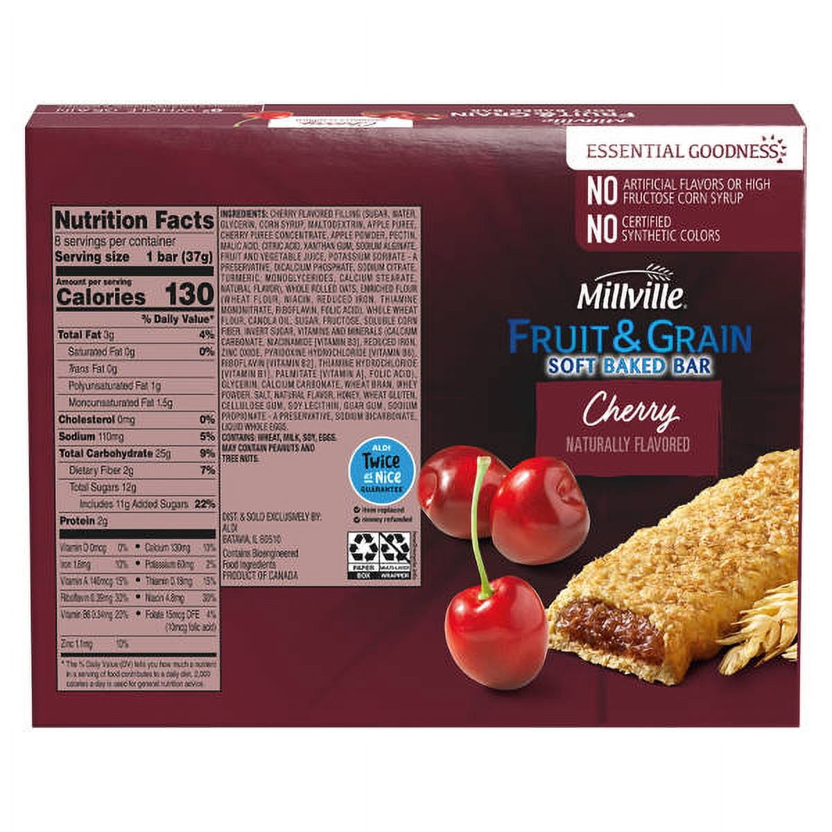Cherry Fruit and Grain Cereal Bars, 8 count- Pack of 3