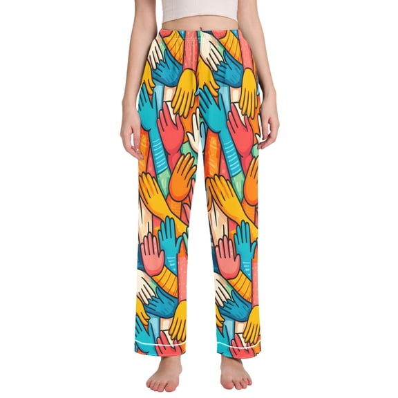 Dailycode Women's Pajama Pants Wide Leg Lounge Pj Bottoms With Pockets Various Colorful Hand