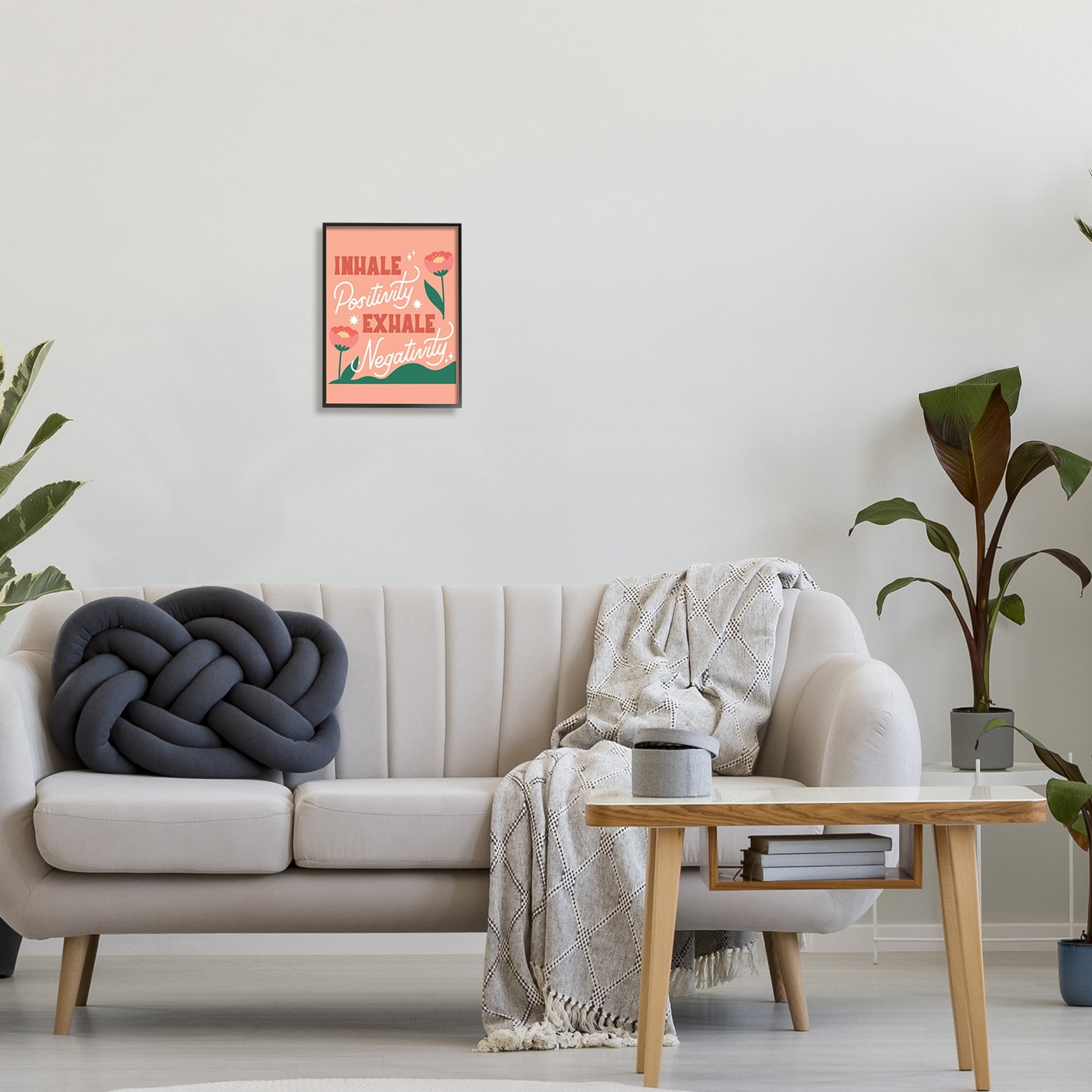 Hey Bre! Creative Studio Inhale Positivity Exhale Negativity Floral Motivational Sign 11 in x 14 in Framed Painting Art Print, by Stupell Home Décor