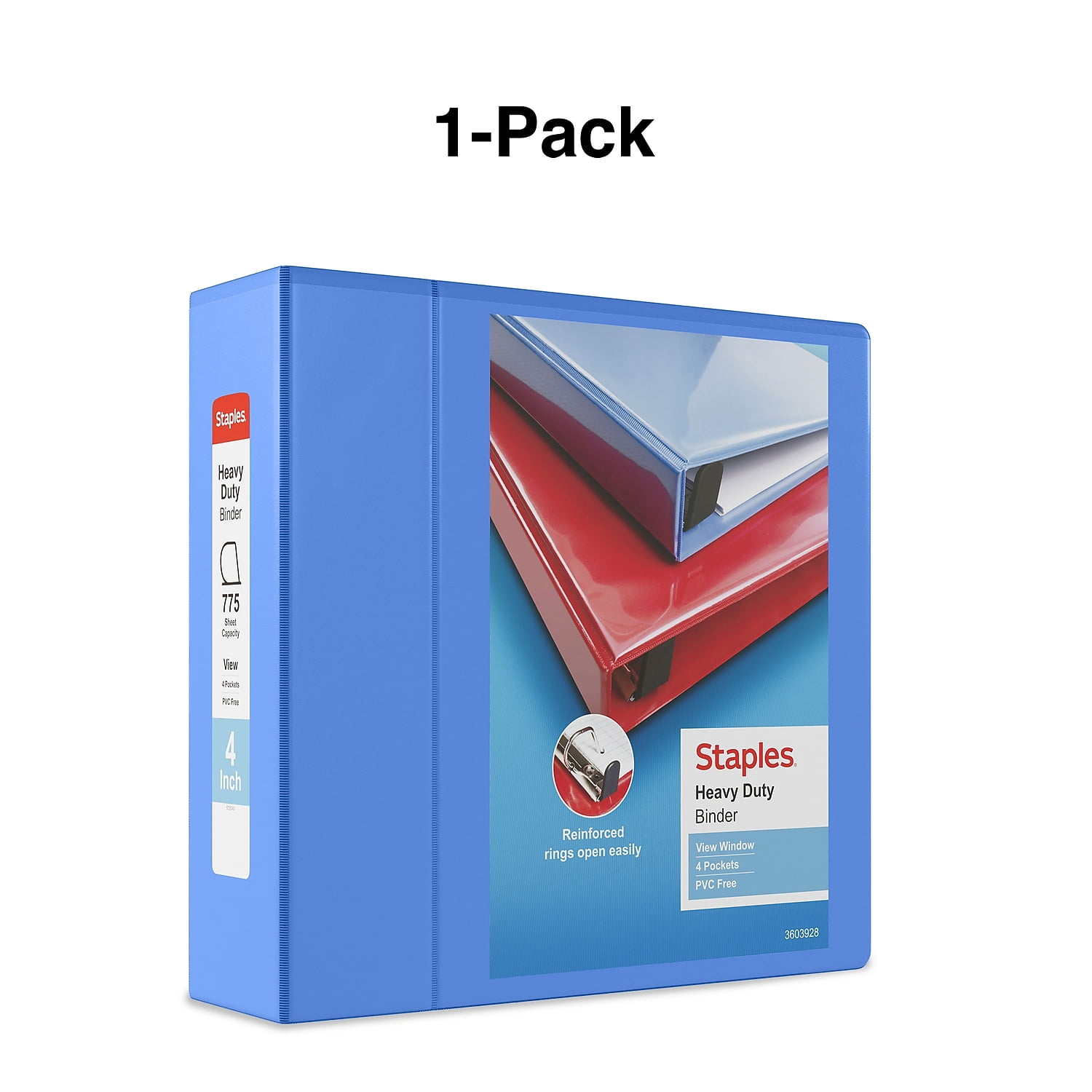 Staples Heavy Duty 4" 3-Ring View Binder D-Ring Periwinkle (ST56293-CC)