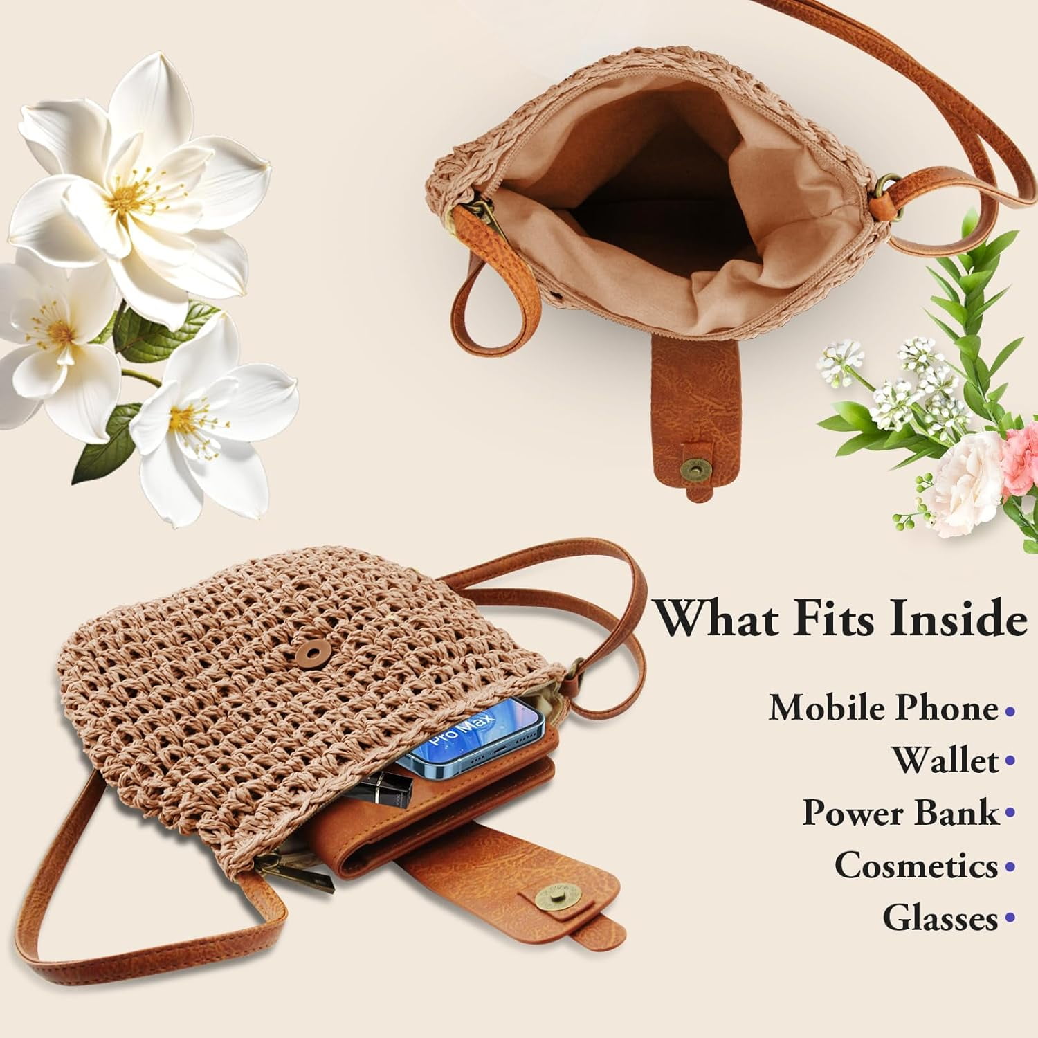 CAILDANL Small Straw Crossbody Bag for Women Boho Handmade Woven Summer Beach Bag Handbags Shoulder Purse for Vacation