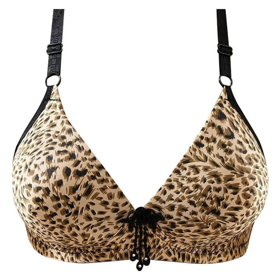 KHONTS Plus Size Push up Bras for Women Leopard Printed High Support Lift up Bra Sift Wireless Comfy Bralettes for Everyday Wear Yellow 42