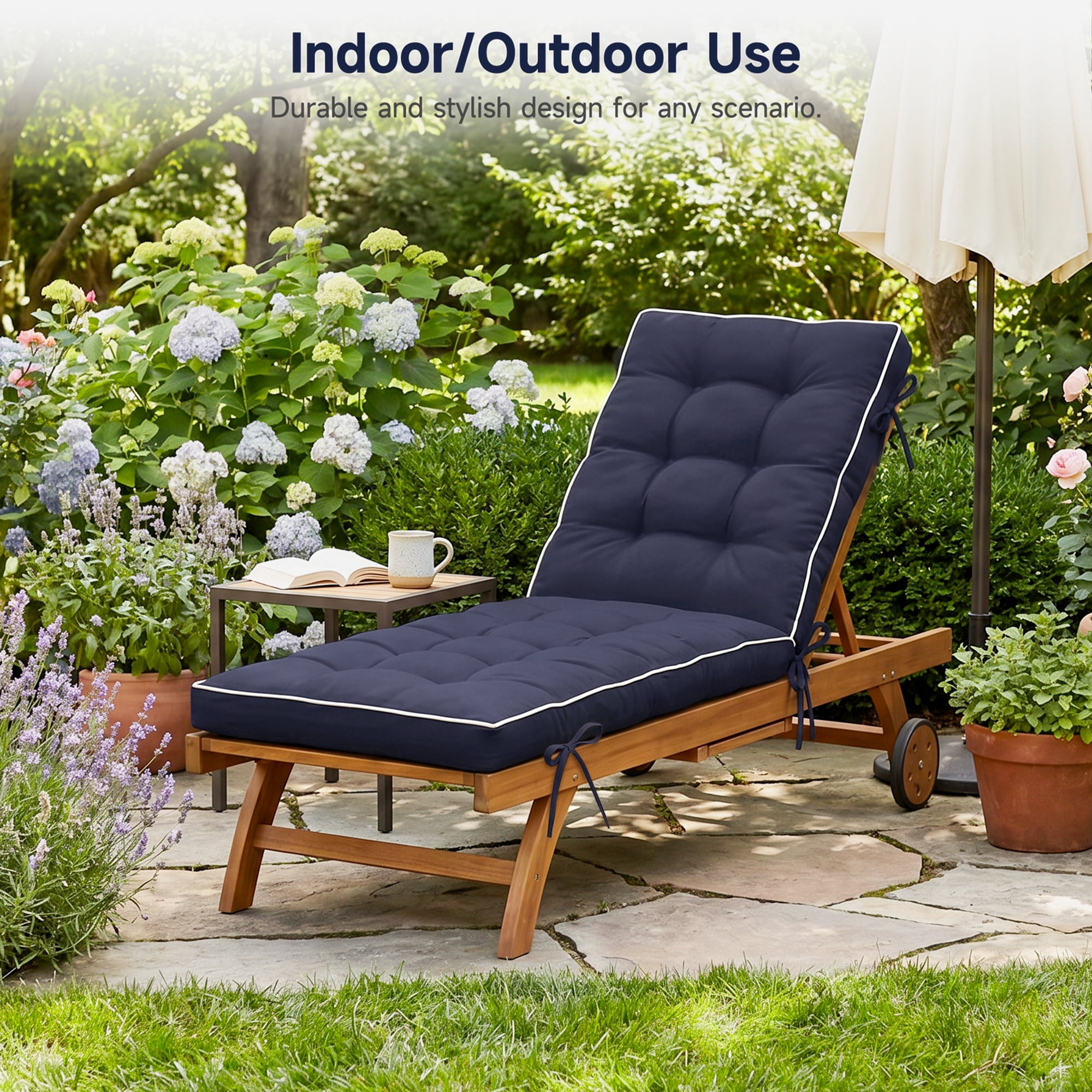 2 Pack 72x21 Inch Outdoor Folding Chaise Lounge Cushion, Quick Dry Shredded Foam Sun Lounger Pad with Non-Slip Backing & 6 Fastening Straps for Patio, Deck and Poolside Recliners