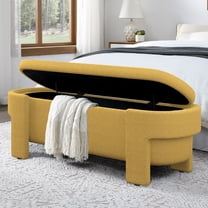 Linen Fabric Upholstered Bench with Large Storage Space for the Living Room, Entryway and Bedroom, Yellow