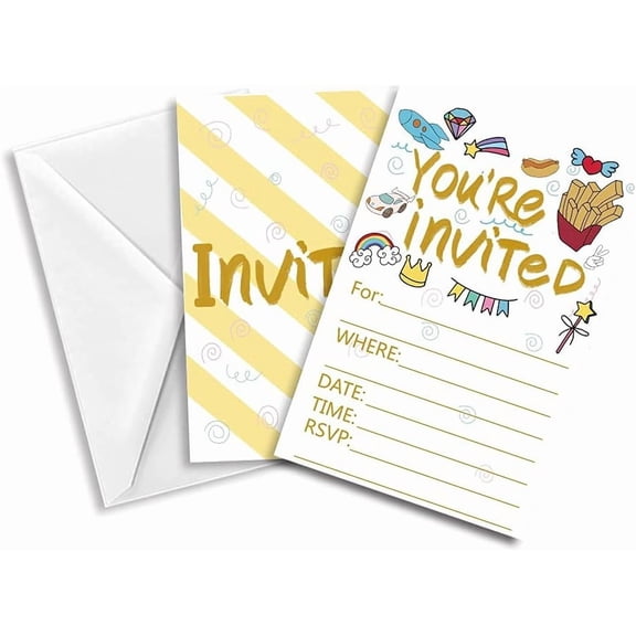 Invitations with Envelopes 30 Sheet Fill-in French Fries and Food Theme Invites Wedding Invitation Kit for Wedding Bridal Shower Baby Shower Birthday Invitations 15x10 cm Goldenrod DIY