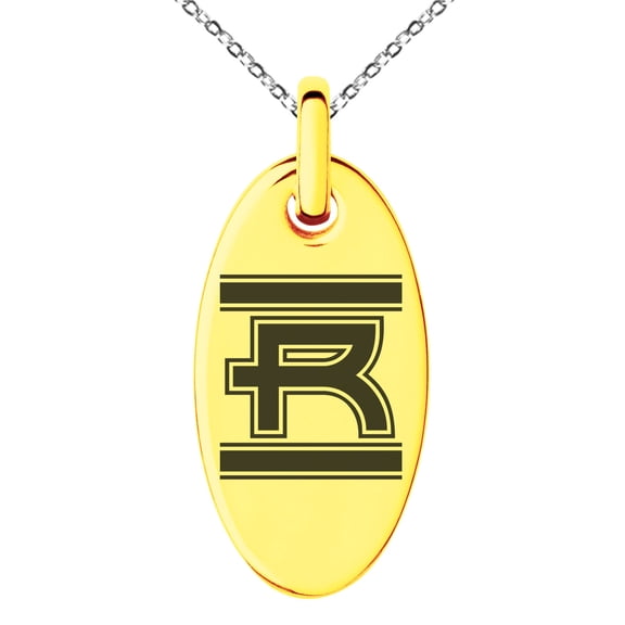 Stainless Steel Letter R Initial Empire Monogram Engraved Small Oval Charm Pendant Necklace